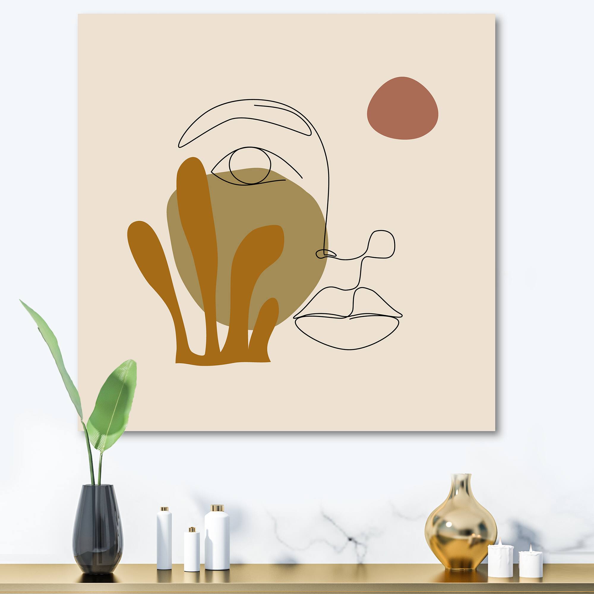 Designart - One Line Art Portrait of Woman In Terracotta Tones